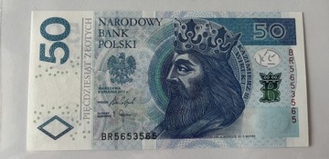 Banknot NBP 50 złotych z 2017r. Radar UNC