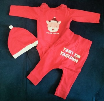 Komplet niemowlęcy r62 body+spodnie+czapka Mikołaj