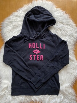 Bluza z kapturem damska dziewczęca Hollister S bawełna granat różowe Logo