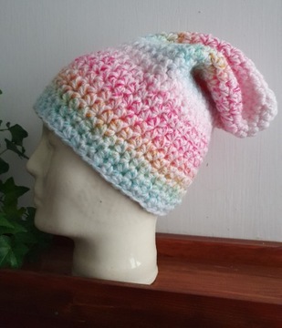 Czapka beanie smerfetka kolorowa zimowa handmade 