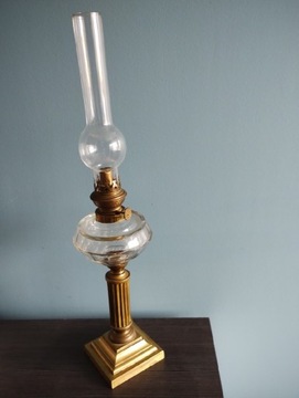 Lampa naftowa XIX / XX wiek. Oryginał szkło mosiąd