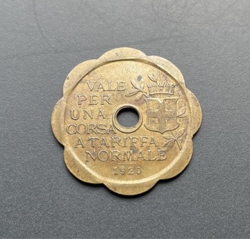 Medal żeton tramwajowy Włochy Mediolan Milano 1920