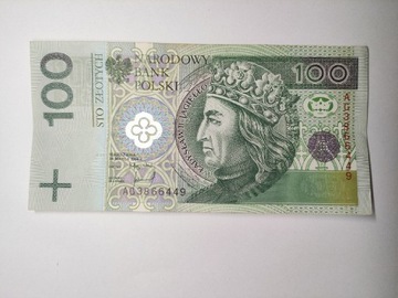 Banknot 100 zl 1994 seria AG