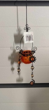 Lampion wiszący mały, metal i szkło - pomarańczowy
