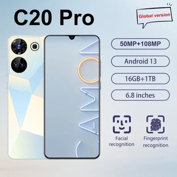 Smartfon C20 Pro Kamera przed. 50MP, tylna 110MP.