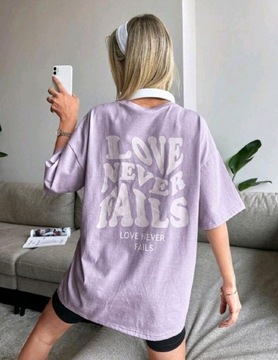 Różowa Koszulka Casual z napisem Love Never Fails