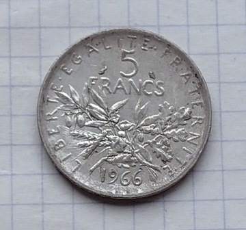 (3200) Francja 5 franków 1966 srebro 