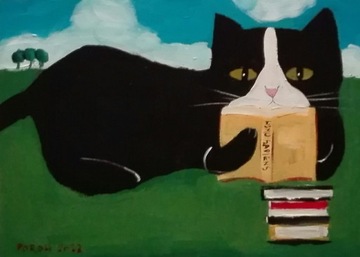 Kot czytający książkę, 21x29,7, kot, koty