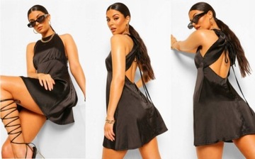 BOOHOO nowa czarna satynowa sukienka mini 40 L