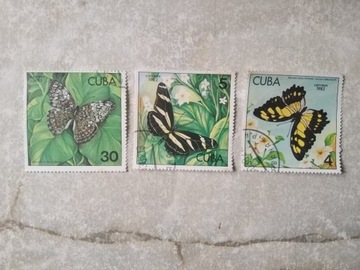 KUBA 3 znaczki pocztowe 1982 motyle kasowane
