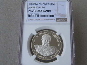 200 zł. 1983 Jan III Sobieski  NGC PF68