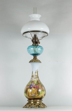 Lampa naftowa porcelana malowana IIpoł.XIXw