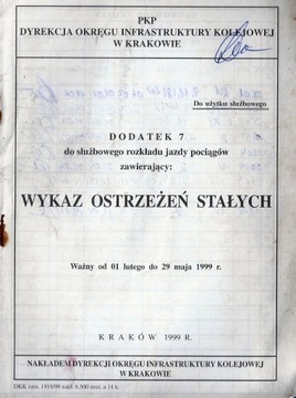 Wykaz ostrzeżeń stałych dodatek 7  1999