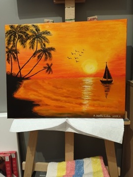 Obraz ręcznie malowany " Zachód słońca "