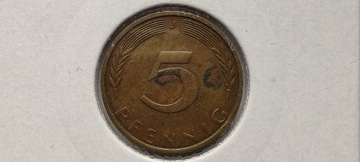 Niemcy 5 fenigów, 1974 r. Znak menniczy „J”. #S43