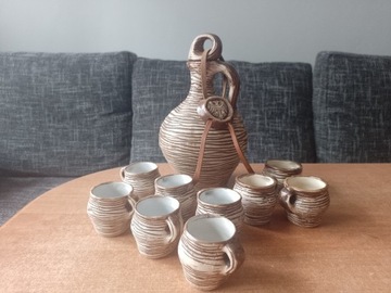 karafka ceramiczna na miód + 9 kieliszków