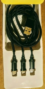 Kabel USB z 3 wyjściami - typ C, micro, 8 Pin
