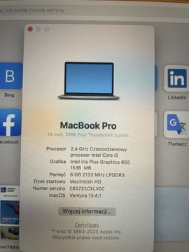 Laptop MacBook Pro 13’3 Intel core i5 