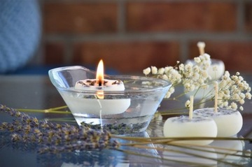 Świecznik - suszona lawenda + świeczki pływające.