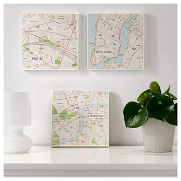 IKEA BJornamo zestaw 3 obrazki mapa miasta 25x25