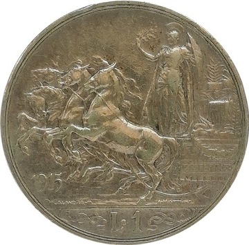 Włochy 1 lira 1915, Ag KM#57