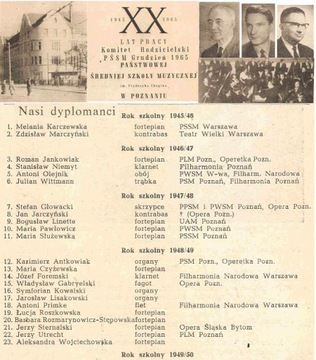 XX LAT ŚREDNIEJ SZKOŁY MUZYCZNEJ -- POZNAŃ -- 1965