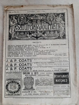 Zabytkowa gazeta z 1874. The Saturday Journal.