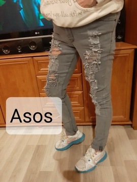 Asos _jeansowe rurki z rozdarciami 42 szare