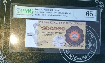 Banknot 200000 zł 1989r ocena PMG 65 polecam