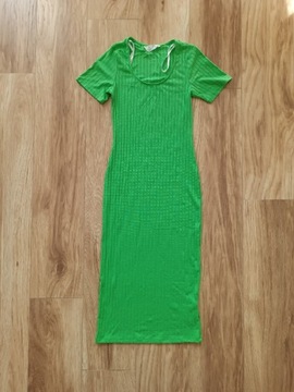 Długa zielona sukienka z krótkim rękawem XXS/XS