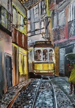 YELLOW TRAM - tramwaj Lizbona Portugalia - obraz