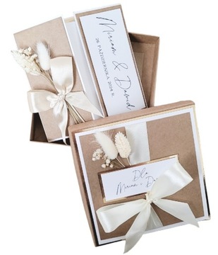 Kartka w pudełku ślub ślubna wesele personalizacja boho 