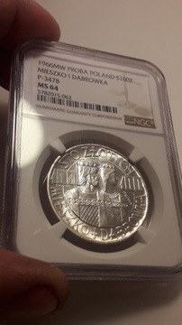 Mieszko i Dąbrówka PRÓBA Półpostacie 1966 NGC MS64