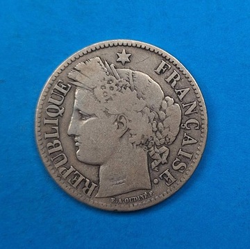 Francja 2 franki 1870 A bogini Ceres, srebro 0,835