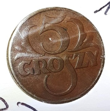 5 groszy 1939 r, II RP , brąz