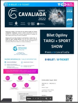 1 Bilet CAVALIADA SOPOT  21.01.2022 (Piątek)