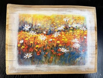 Decoupage na desce, obraz M.Kruk, kwiaty
