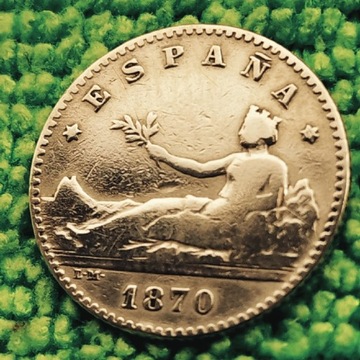 1870 Hiszpania srebrnych 50 centymów SN M