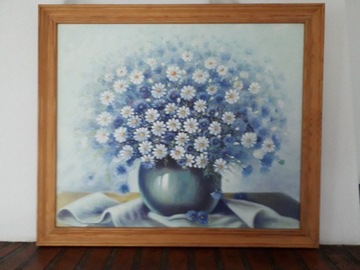 Obraz kwiaty, wazon z kwiatami, olej, płótno, duży