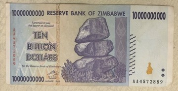 banknot Zimbabwe ten billion dollars 10 000 000 000, r. 2008