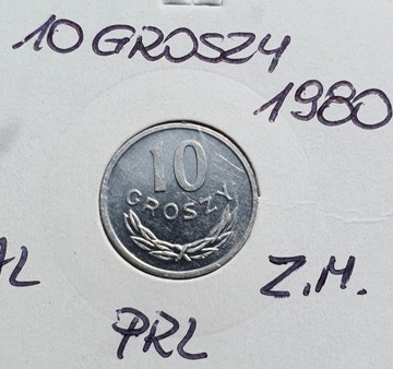 10 groszy 1980  , Aluminium, PRL , Stan-UNC