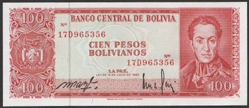 Boliwia 100 pesos bolivianos 1962 - stan bankowy UNC