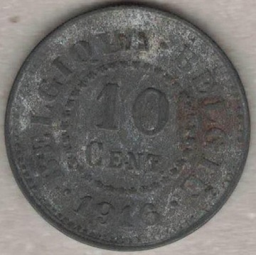 Belgia 10 centymów centimes 1916 Q 22 mm  nr 3