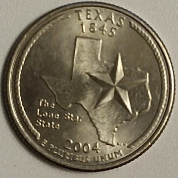 Rzadka Moneta USA QUARTER TEXAS 25 CENTÓW 2004