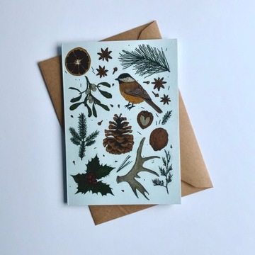 Pocztówka kartka zimowa świąteczna Boże Narodzenie