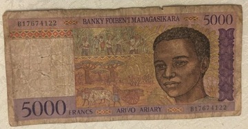 banknot, 5000 francs Madagaskar
