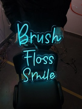 Brush Floss Smile Neon LED Na Ścianę Stomatologia