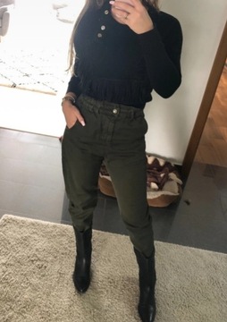 Khaki spodnie z wysokim stanem Zara xs/34