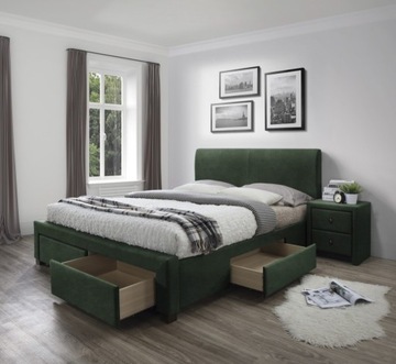 Łóżko z szufladami ciemny zielony velvet 