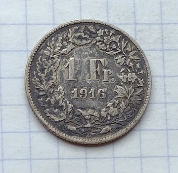(3257) Szwajcaria 1 frank 1916 srebro 